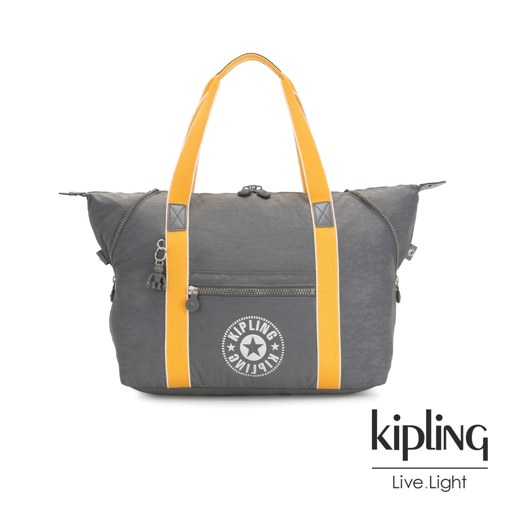 Kipling 質地灰品牌經典圓標手提側背包-ART M