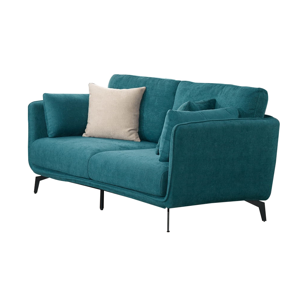 Boden-希克藍綠色布沙發雙人座/二人座沙發椅-贈抱枕
