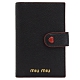 MIU MIU 金屬LOGO山羊皮掛式對開釦式卡片夾(黑/紅) product thumbnail 1