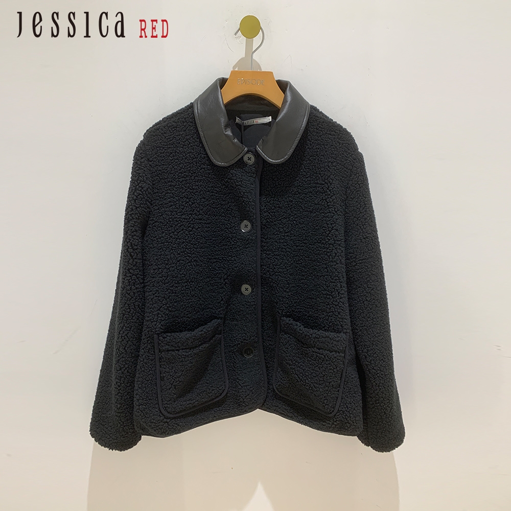JESSICA RED - 保暖百搭口袋絨毛短外套8244C3（黑）