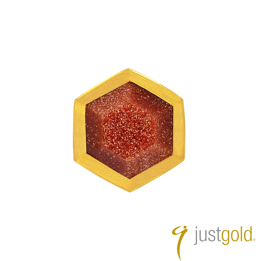 鎮金店Just Gold 搖滾蜂格純金系列 黃金單耳耳環(單粒-紅金砂石)