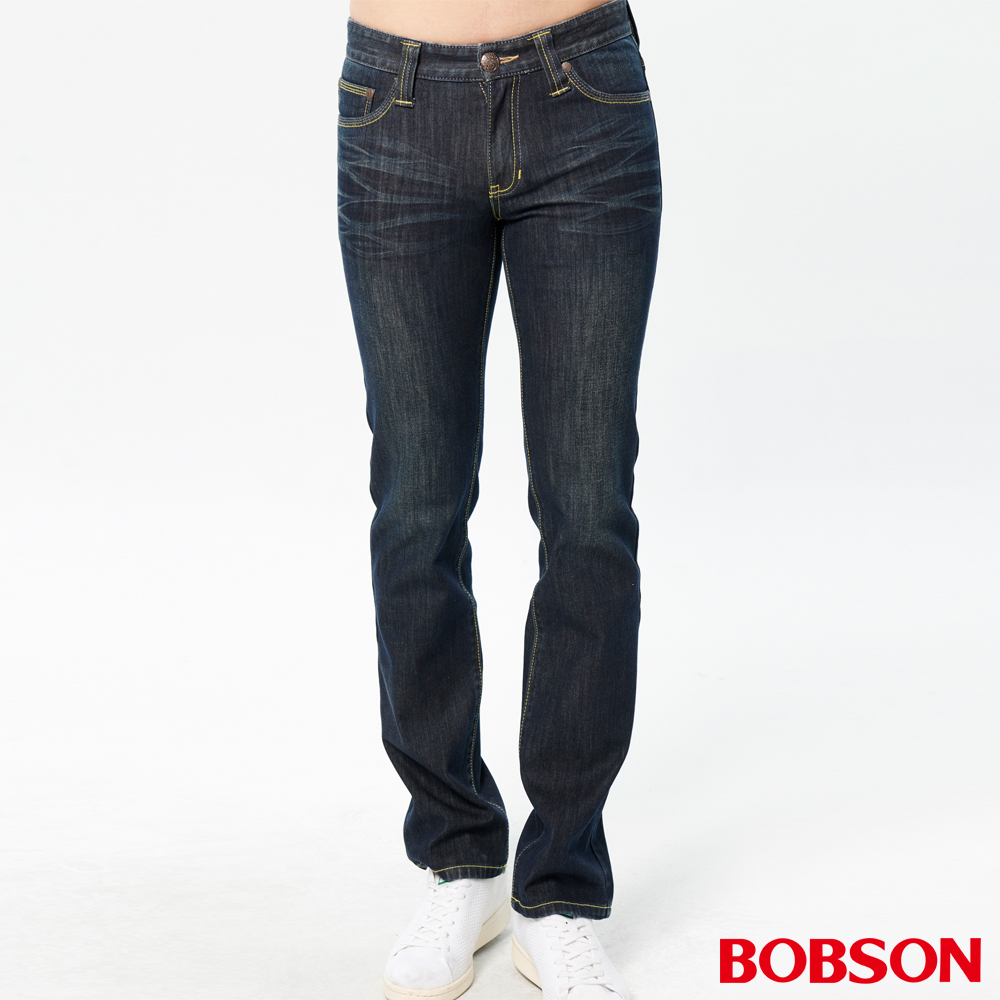 【BOBSON】男款熱感IN直筒褲(藍52)