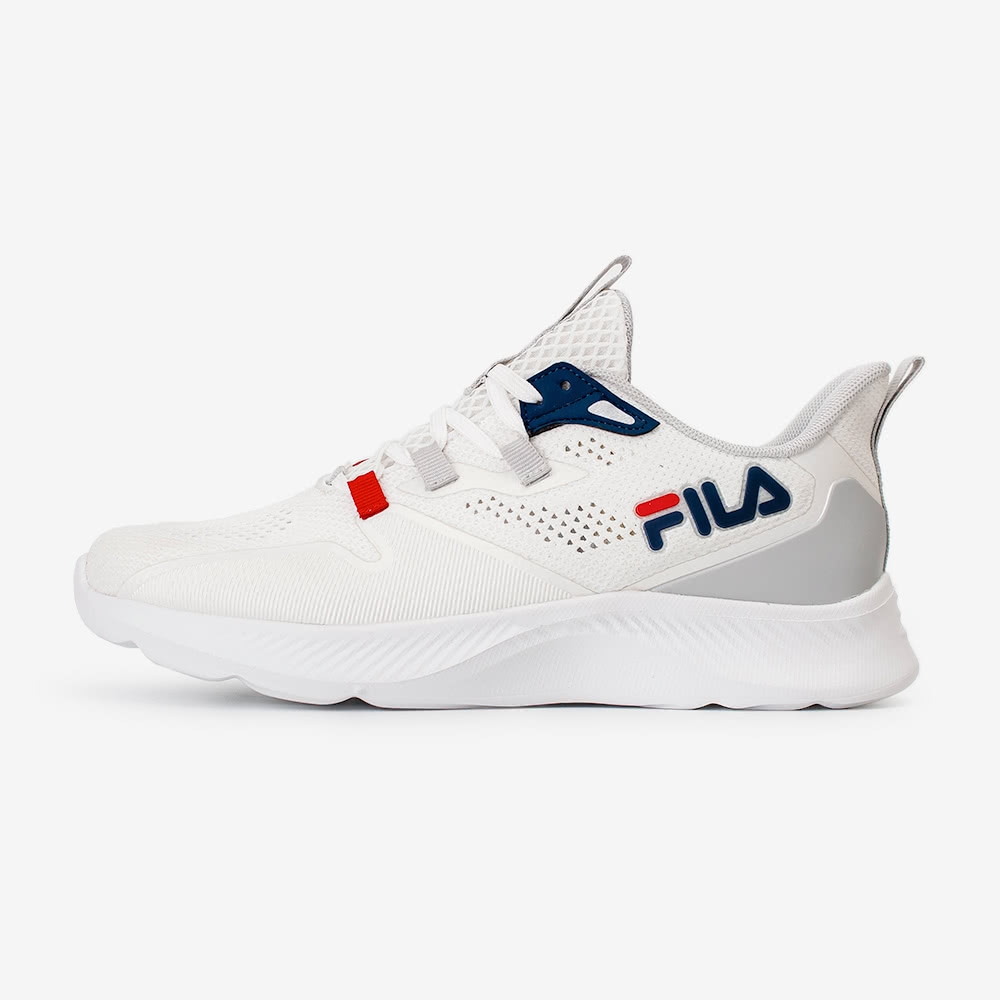 【FILA】CATCHER 男慢跑鞋 白色 潮流復古 微厚大底 腿型修飾 織帶拉環(1-J314W-123)