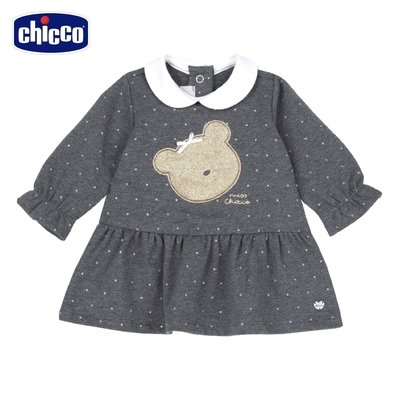 chicco-典雅小熊-印金點有領長袖洋裝