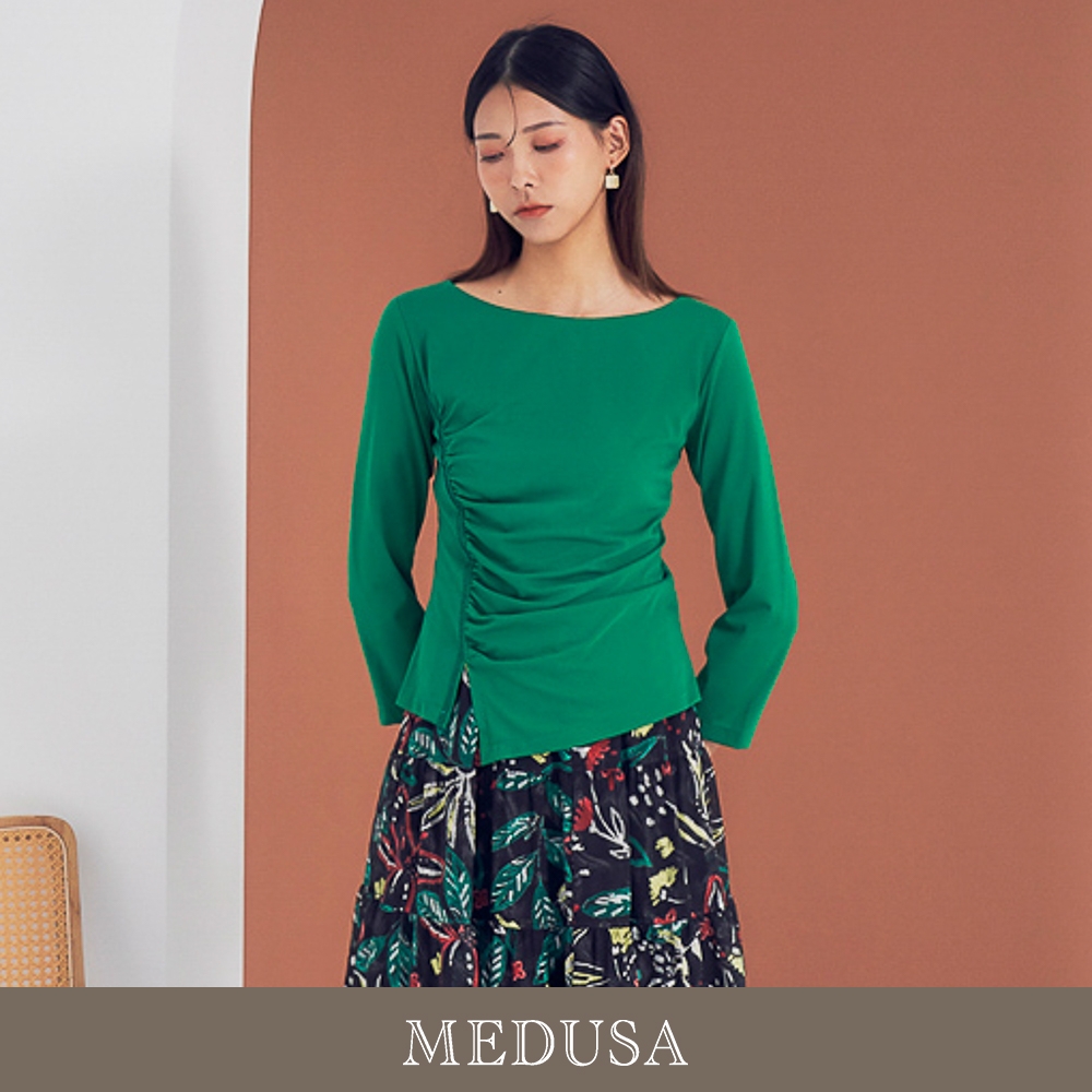 現貨【MEDUSA 曼度莎】側抽褶綠色造型上衣（M-XL）｜女上衣 長袖上衣