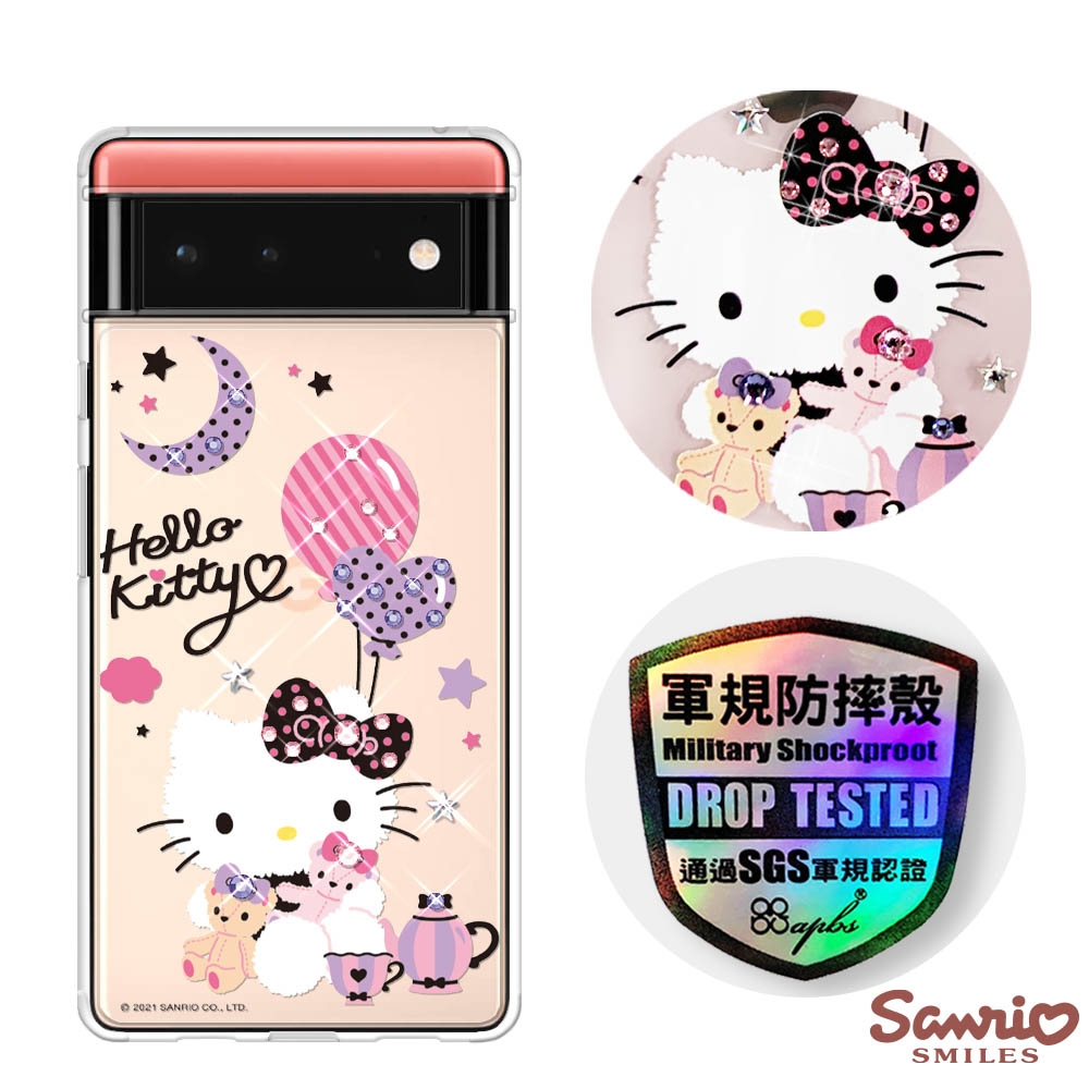 三麗鷗 Kitty Google Pixel 6 輕薄軍規防摔彩鑽手機殼-凱蒂夜未眠