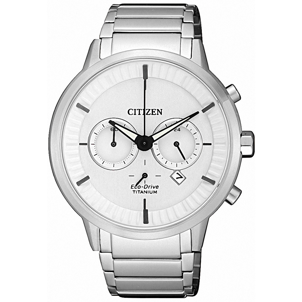 CITIZEN 光動能 時間光軌 鈦金屬三眼計時腕錶(CA4400-88A)-白/42mm