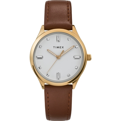 TIMEX 天美時 復刻系列 32毫米透明水晶仕女手錶 ( 咖啡TXTW2V76500)