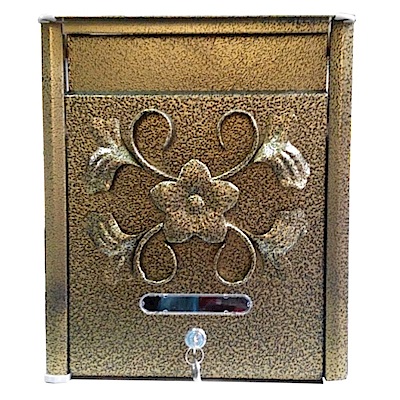 AG021 浮雕花型 黃古銅復古 鍛造信箱/意見箱- 小號 (附鑰匙)