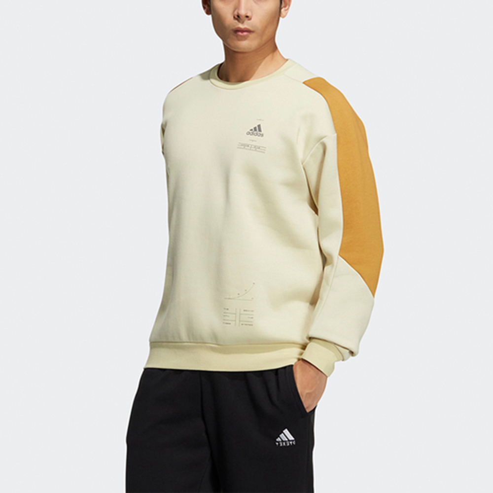 Adidas TH ENG Crew [HN9023] 男 長袖上衣 大學T 運動 休閒 內刷毛 保暖 穿搭 亞洲版 黃