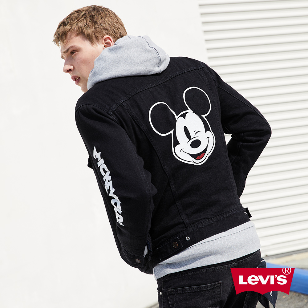 Levis x MICKEY聯名 毛領丹寧夾克 黑色