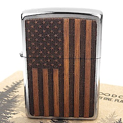 ZIPPO 美系~American Flag-美國國旗圖案-桃花心木貼片打火機