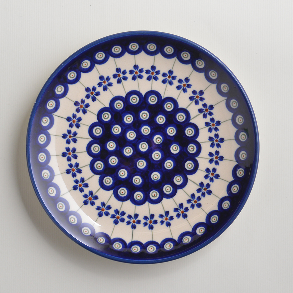 波蘭陶 藏青小卉系列 淺底圓形餐盤 19cm 波蘭手工製