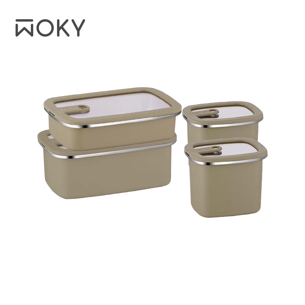 【WOKY 沃廚】可微波不鏽鋼保鮮盒4件組(1100ml+700ml+600mlx2)