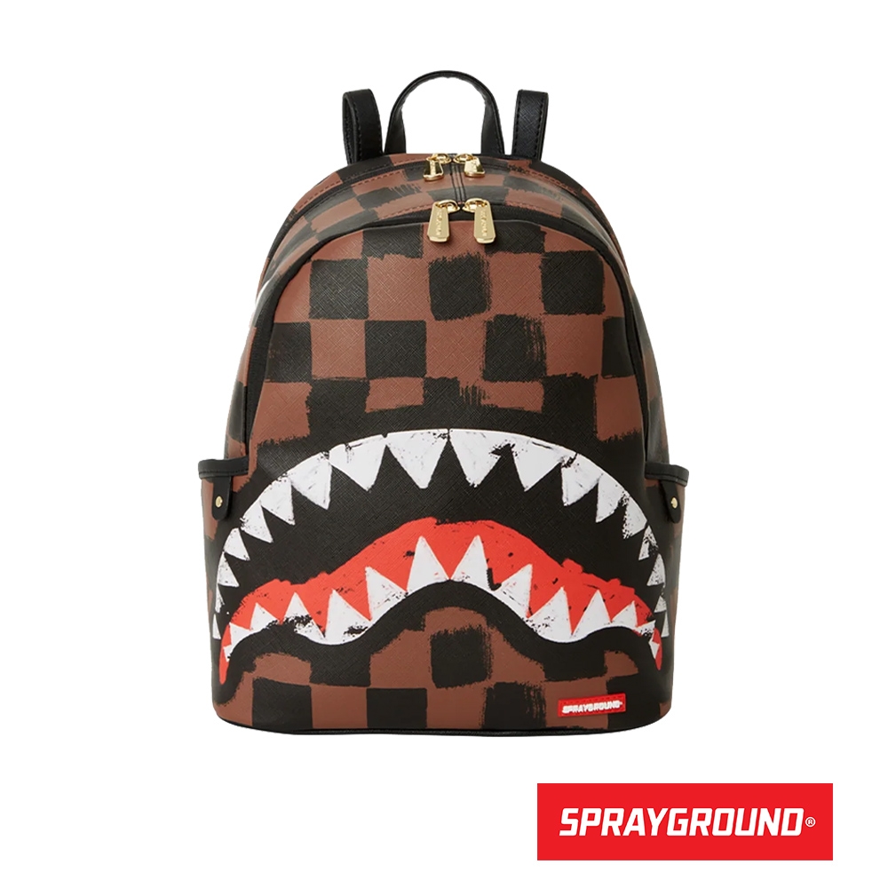 SPRAYGROUND-SHARKS-IN-PARIS-格紋塗鴉鯊魚後背包-棕色