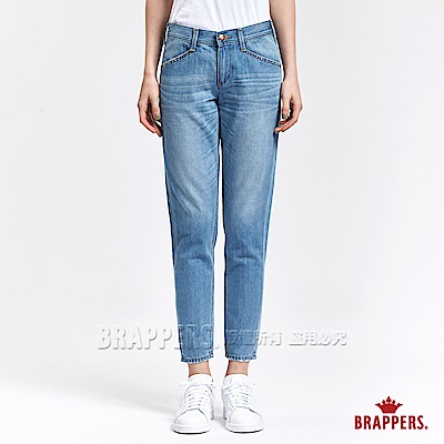 BRAPPERS 女款 Boy Friend 系列-女用褲口英文刺繡八分褲-藍
