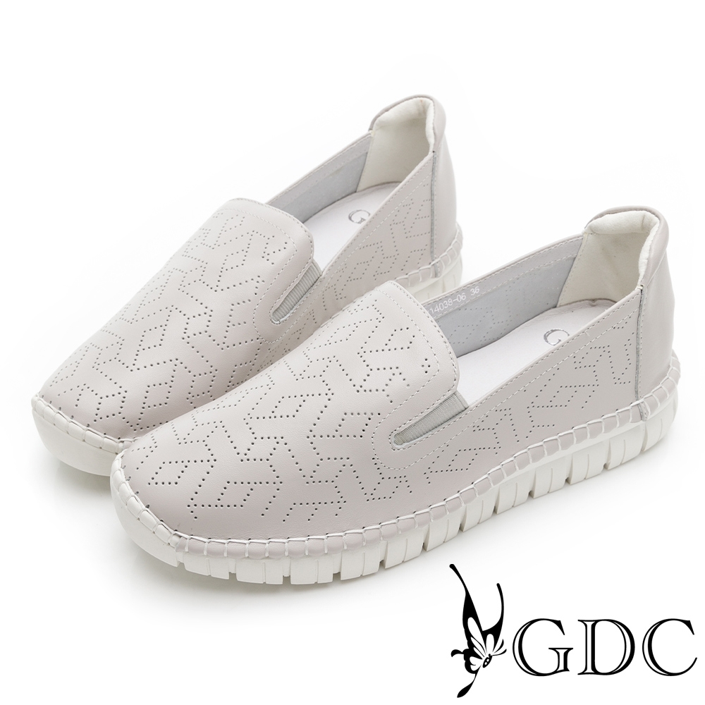 GDC-經典百搭真皮幾何圓頭舒適休閒鞋-淺灰