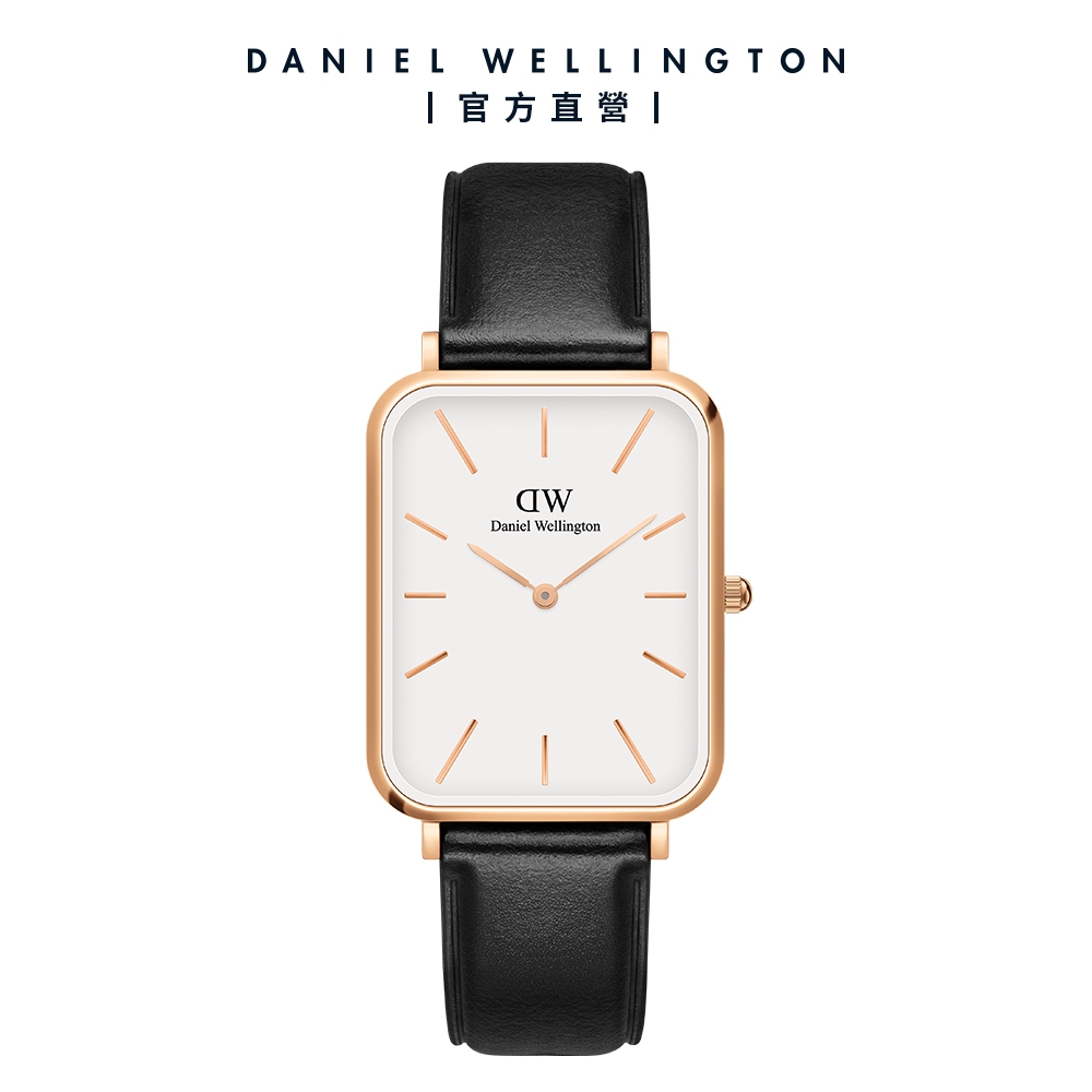 Daniel Wellington DW 手錶 Quadro Pressed Sheffield 29X36.5 經典黑真皮皮革大方錶 DW00100450