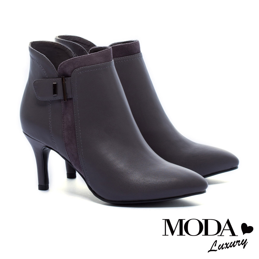 短靴 MODA Luxury 自信態度異材質拼接設計尖頭短靴－灰