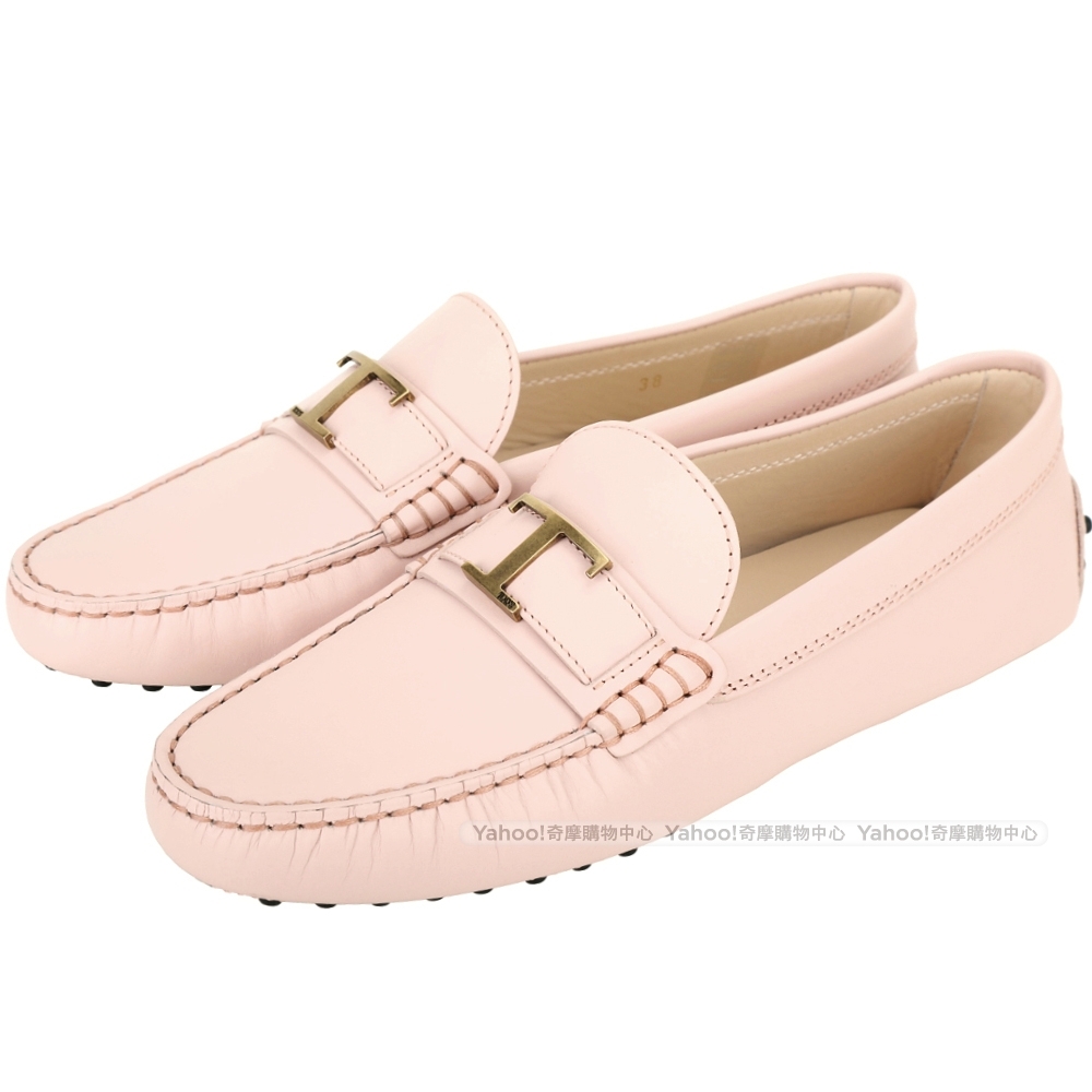 TOD’S Timeless 金屬T字牛皮休閒豆豆鞋(粉色)