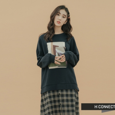 H:CONNECT 韓國品牌 女裝-幾何圖印拼接洋裝-藍
