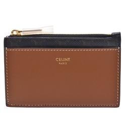 CELINE 經典品牌字母LOGOTRIOMPHE帆布/羊皮卡夾/零錢包(黃褐色)