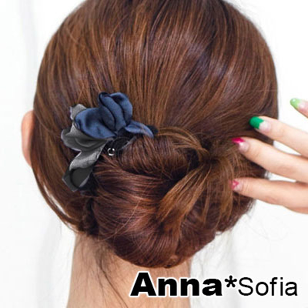 AnnaSofia 雙色花瓣垂珠 盤髮棒盤髮器髮圈(藍灰系)