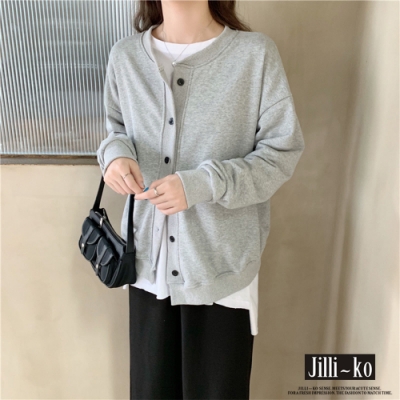 JILLI-KO 休閒棉質棒球開扣外套- 灰色