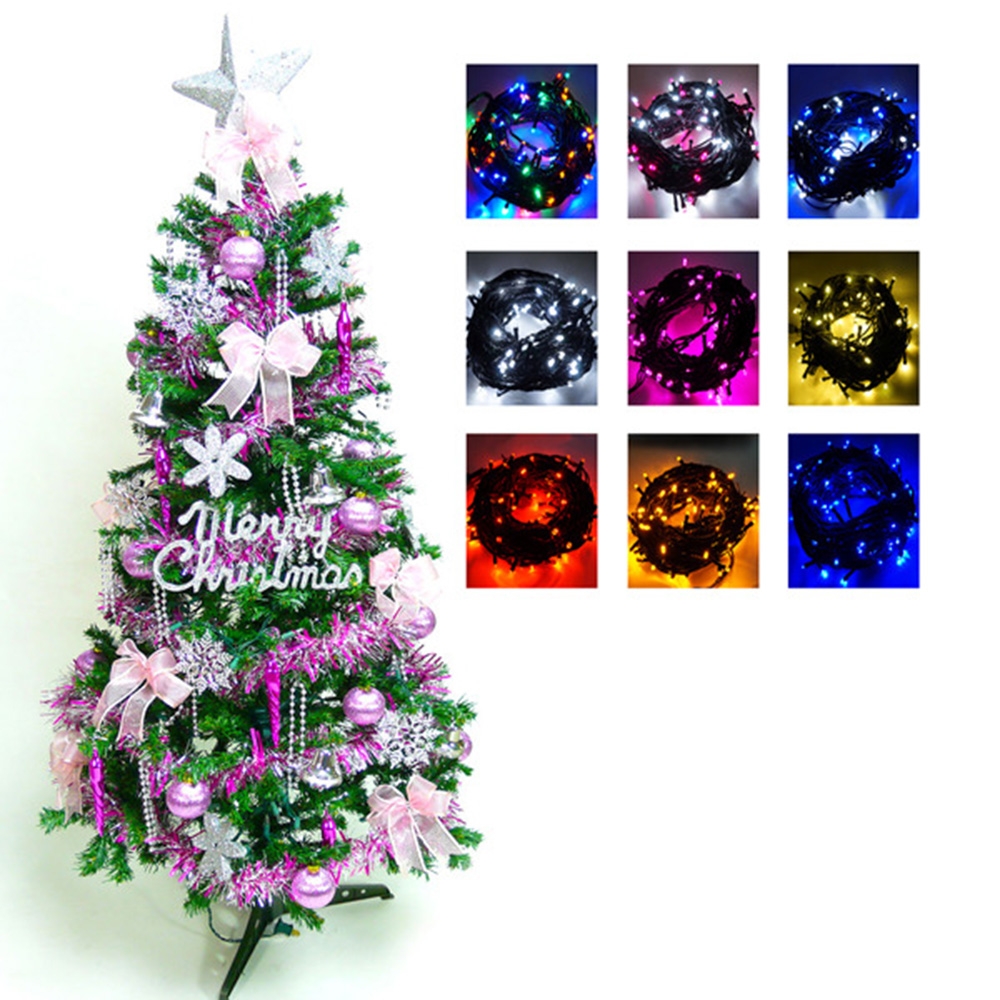 摩達客 超級幸福12尺(360cm)一般型聖誕樹+銀紫色系配件+100燈LED燈7串(附跳機控制器)