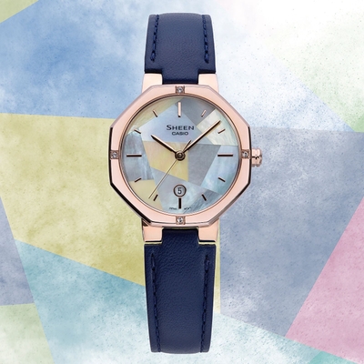 CASIO 卡西歐 SHEEN 幾何八角形腕錶-藍 禮物推薦 畢業禮物 28mm / SHE-4543CGL-2A