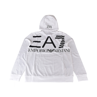 EMPORIO ARMANI 大EA7黑字LOGO字母純棉男士連帽T恤(L/XL/白)