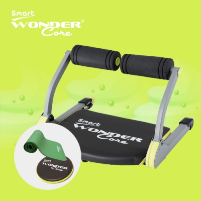 Wonder Core Smart全能輕巧健身機嫩芽綠三件組(含扭腰盤、運動墊)
