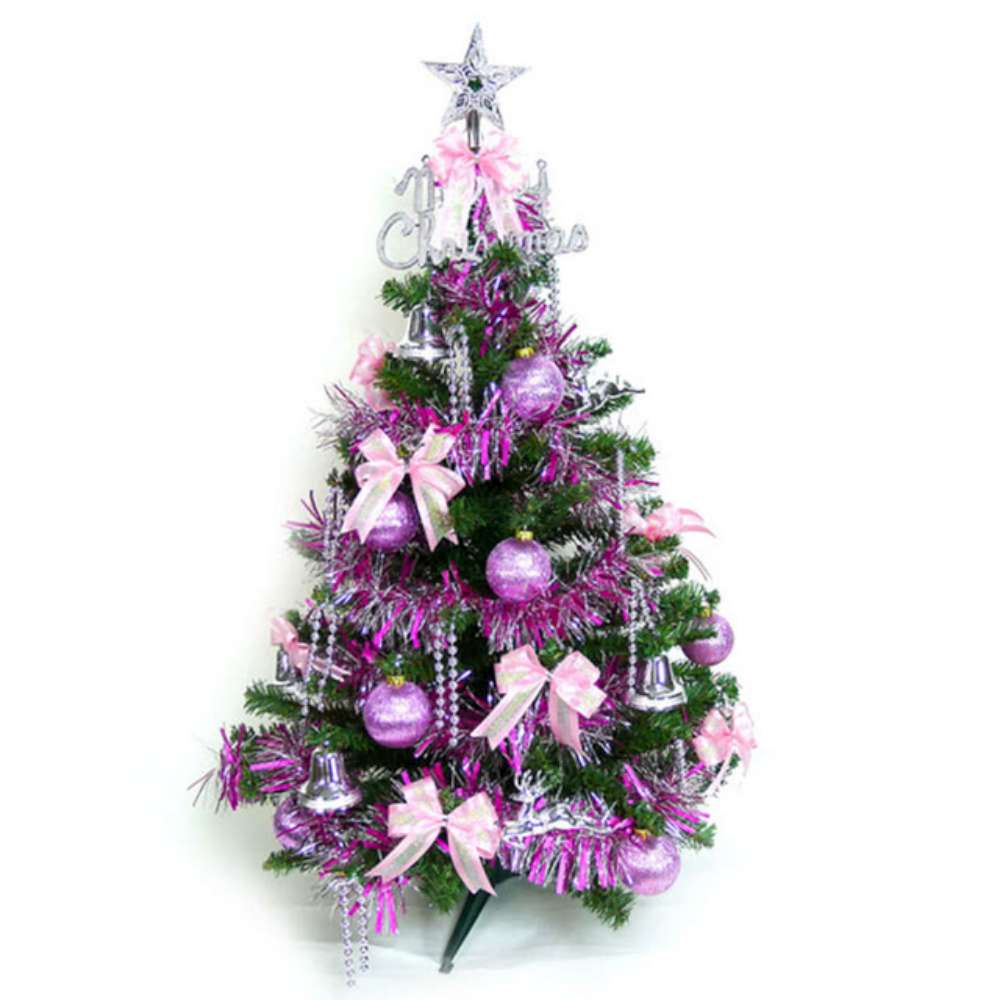 摩達客 幸福3尺(90cm)一般型裝飾綠聖誕樹(飾品組-銀紫色系/不含燈)