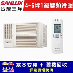 【SANLUX台灣三洋】 4-6坪 1級變頻窗型右吹冷暖冷氣 SA-R28VHR