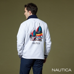 NAUTICA男裝 帆船印花長袖拉鍊POLO衫-白