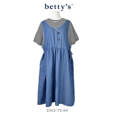 betty’s貝蒂思 假兩件拼接抽繩條紋牛仔洋裝(共二色)