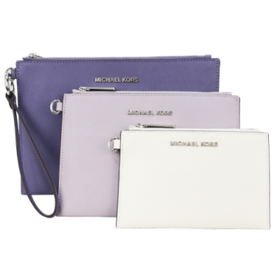 MICHAEL KORS JET SET三色防刮手拿包-白粉紫
