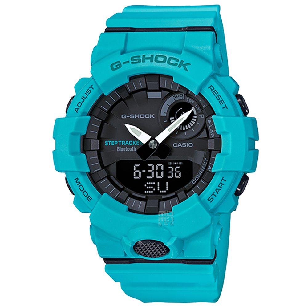 G-SHOCK 卡西歐藍牙連線跑步紀錄運動錶(GBA-800-2A2)-藍綠/48.6mm