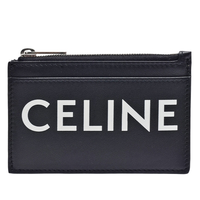 CELINE 經典品牌字母LOGO印花平滑小牛皮拉鍊卡夾/零錢包(黑色)