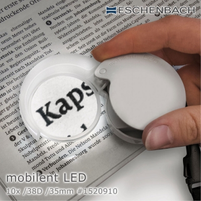 【德國 Eschenbach 宜視寶】mobilent LED 10x/38D/35mm 德國製LED攜帶型非球面高倍單眼放大鏡 1520910