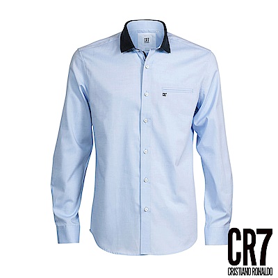 CR7-Slim Fit 拼接彈性棉質領藍色襯衫(8661-72400-32)