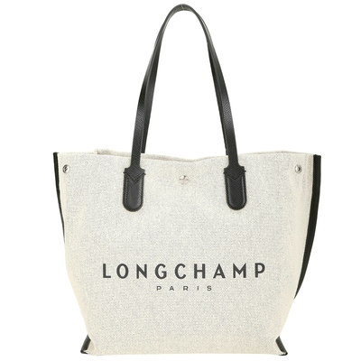 LONGCHAMP ROSEAU 字母奔馬印花帆布肩背托特包(亞麻色)