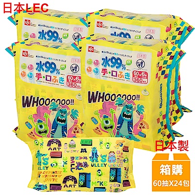 日本LEC 迪士尼怪獸電力公司-口手專用純水99%濕紙巾-60抽x24包入/箱