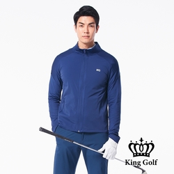 【KING GOLF】男款KG印圖防風防水拉鍊素面長袖夾克外套-藍色