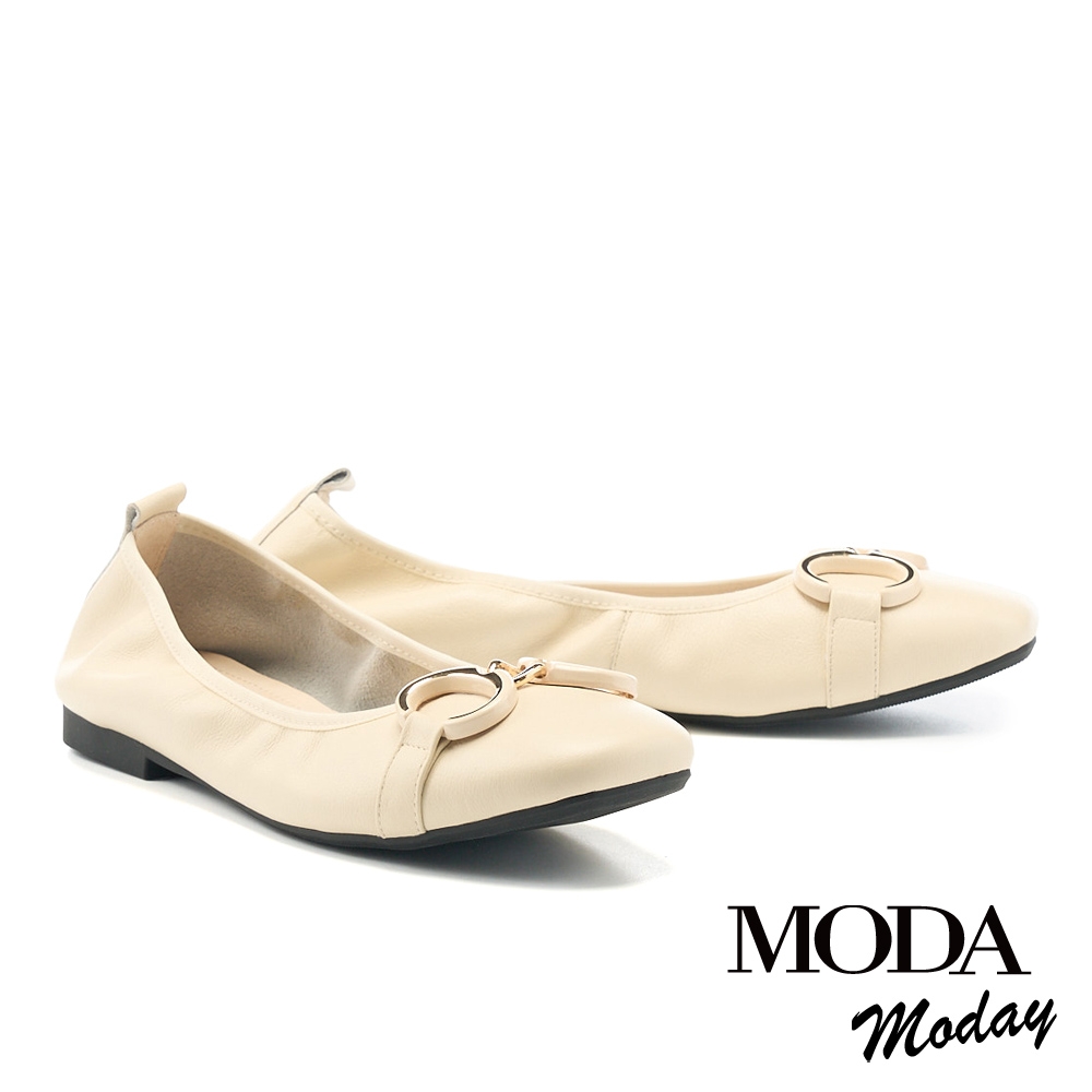 平底鞋 MODA MODAY  簡約雙圓釦全真皮方圓楦平底鞋－白