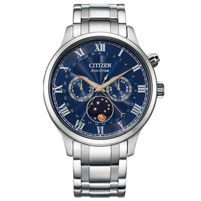 CITIZEN 星辰錶 Eco-Drive 極光月相時尚大錶面腕錶(AP1050-81L)-42mm-藍面鋼帶