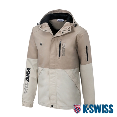 k-swiss windbreaker 刷毛防風外套-男-卡其/米白