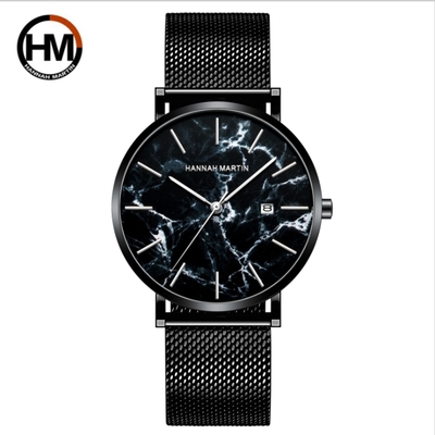 HANNAH MARTIN 時尚簡約休閒米蘭帶腕錶 HM-1512-WHH黑面黑帶