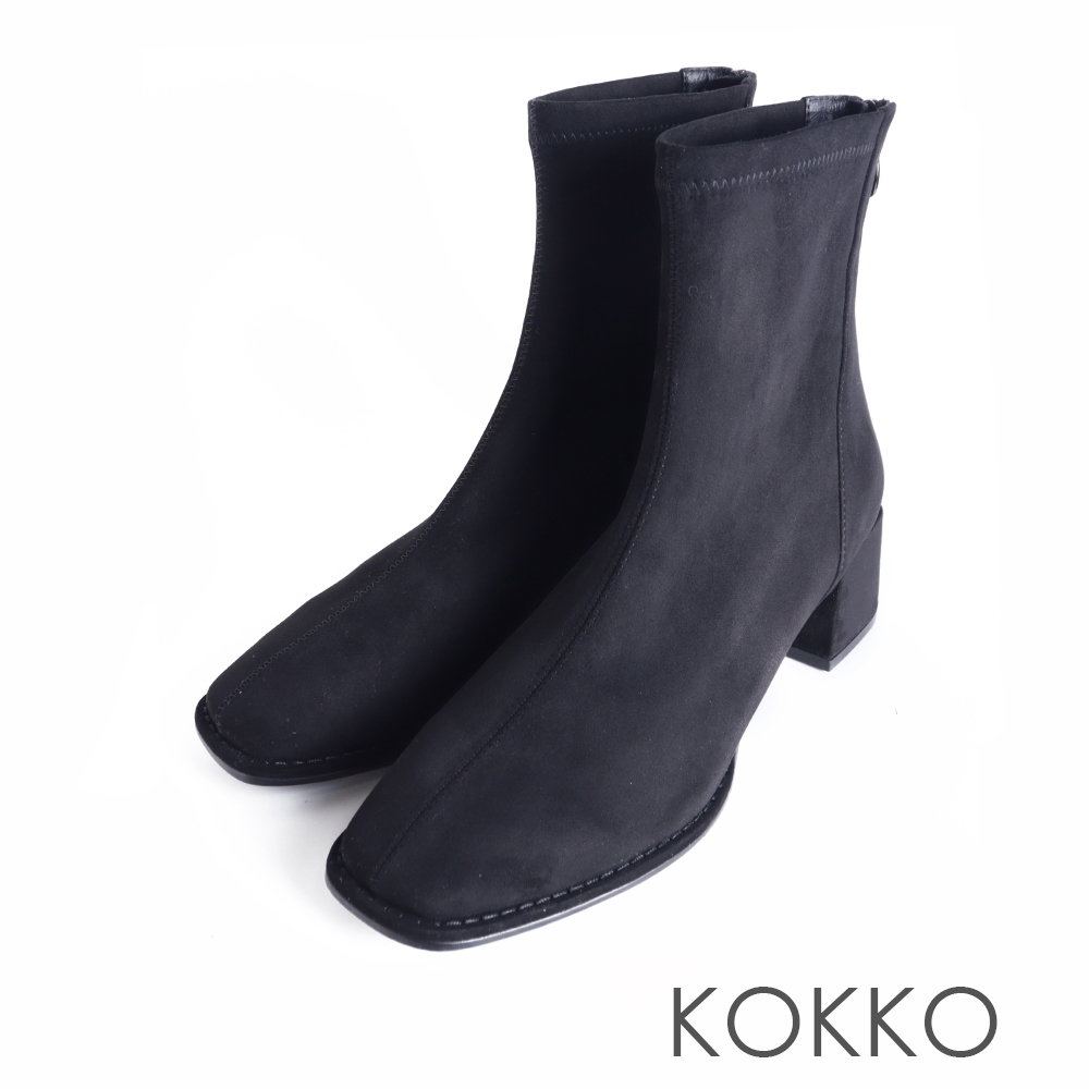 KOKKO簡約素面彈力麂皮短靴黑色