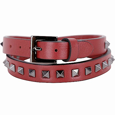 VALENTINO Rockstud 仿舊鉚釘雙繞小牛皮手環(紅色)